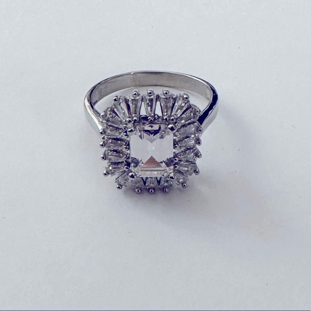 925 Silver baguette cz ring trending clear cubic zirconia stones